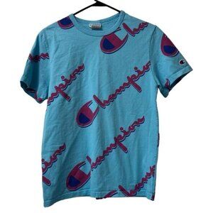 Champion Shirt Mens Size Small‎ Heritage All-Over Script Spellout Logo Preppy